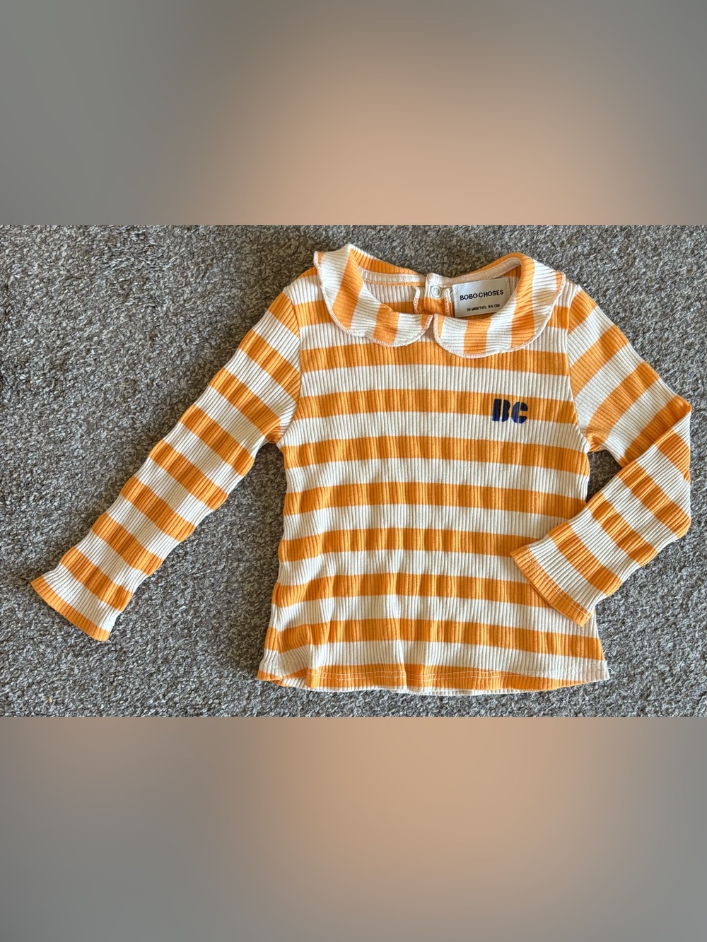 Bobo Choses Yellow & White Striped Ribbed Top with Peter Pan Collar